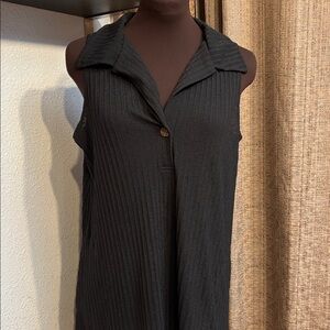 Vintage 1990’s Portocruz sleeveless black collared mini dress. Size L.